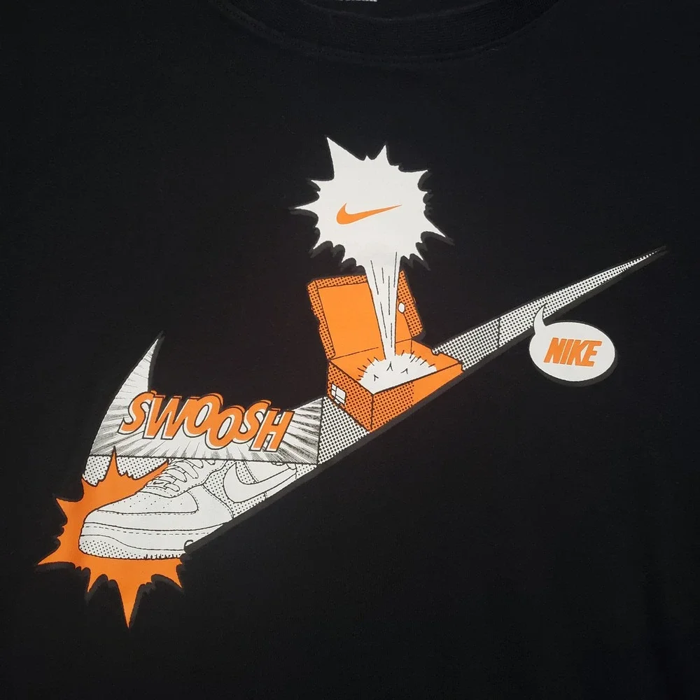 Nike Graphic T-Shirt Mens XXL Black Comic Swoosh Pop Art Sneaker Box Tee